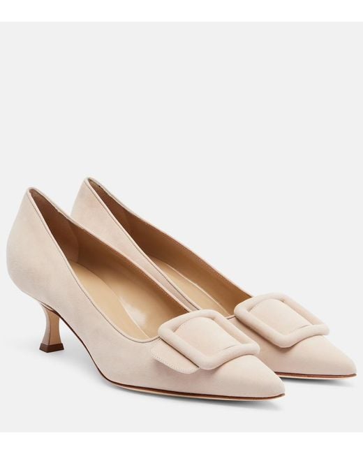 Manolo Blahnik Natural Maysale 50 Suede Pumps