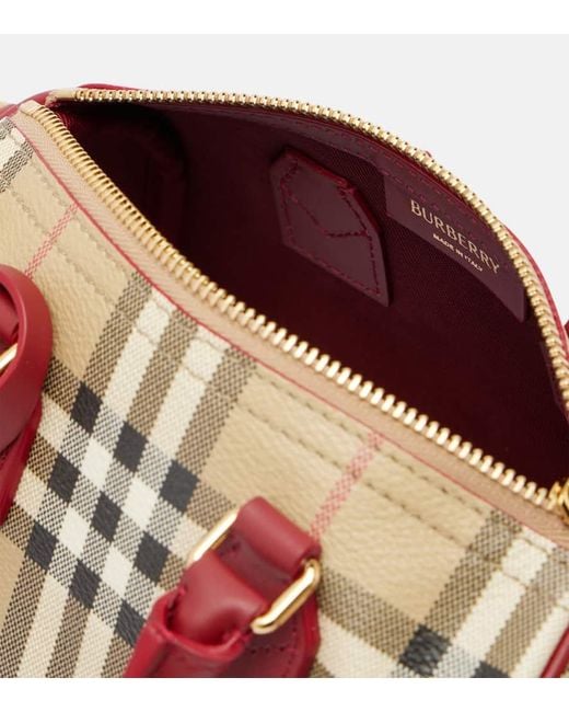 Burberry Red Check Small Leather-Trimmed Canvas Tote Bag