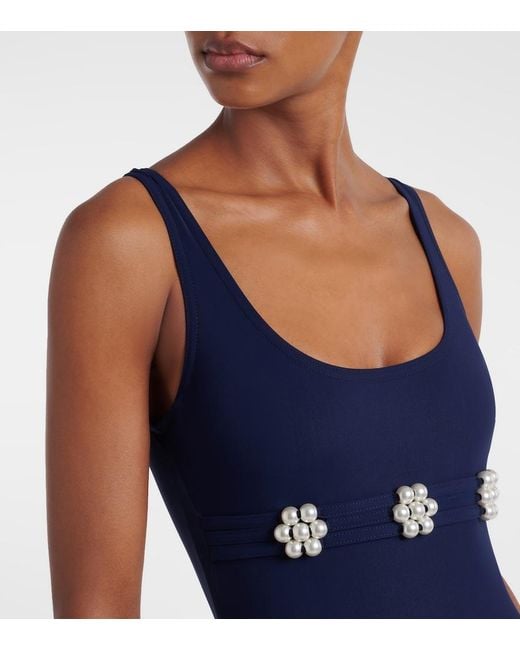 Karla Colletto Blue Maya Embellished Swimsuit