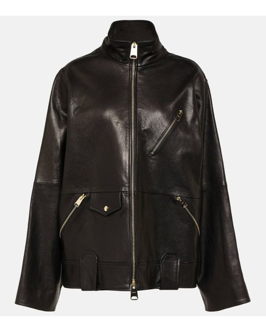 Khaite Black Shallin Oversized Leather Jacket
