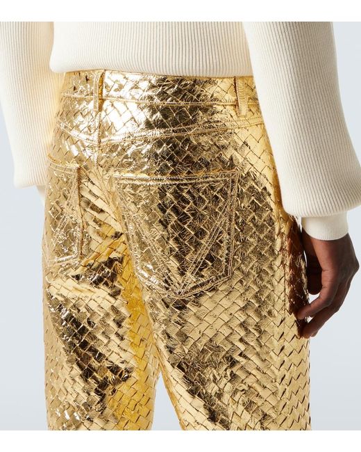 Bottega Veneta Yellow Intrecciato Metallic Leather Straight Pants for men