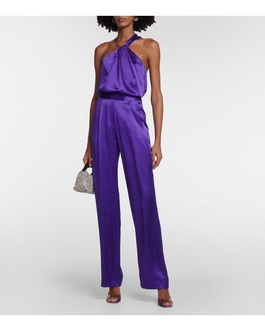 The Sei Purple High-Rise Wide-Leg Silk Satin Pants
