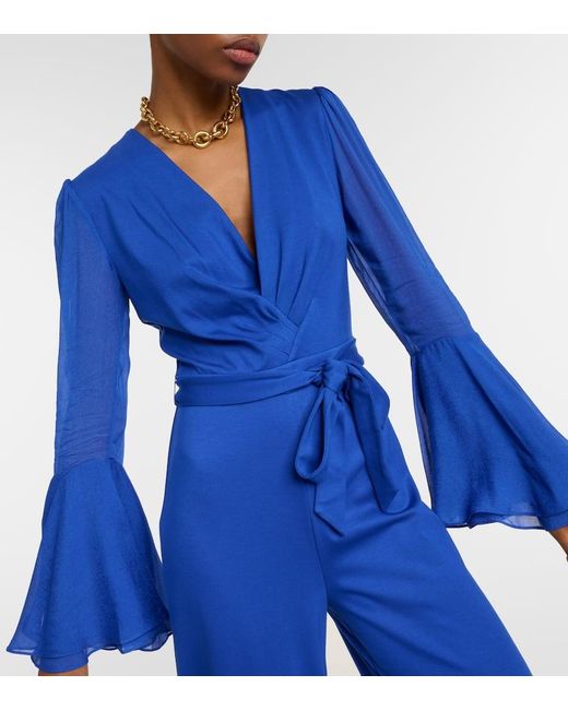 Diane von Furstenberg Blue Shing Jersey Wide-Leg Jumpsuit