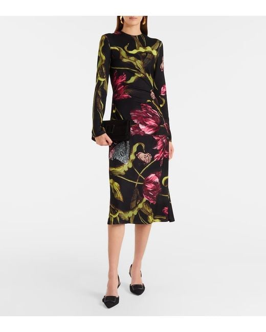 Erdem Black Floral Jersey Midi Dress