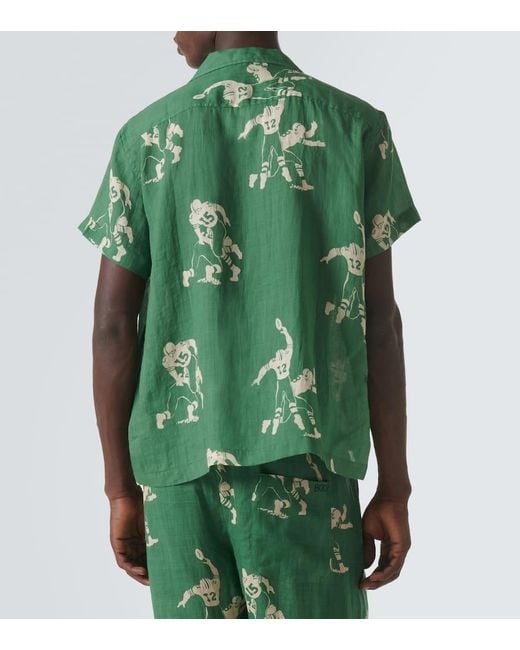 Bode Green Football Silhouette Linen Shirt for men