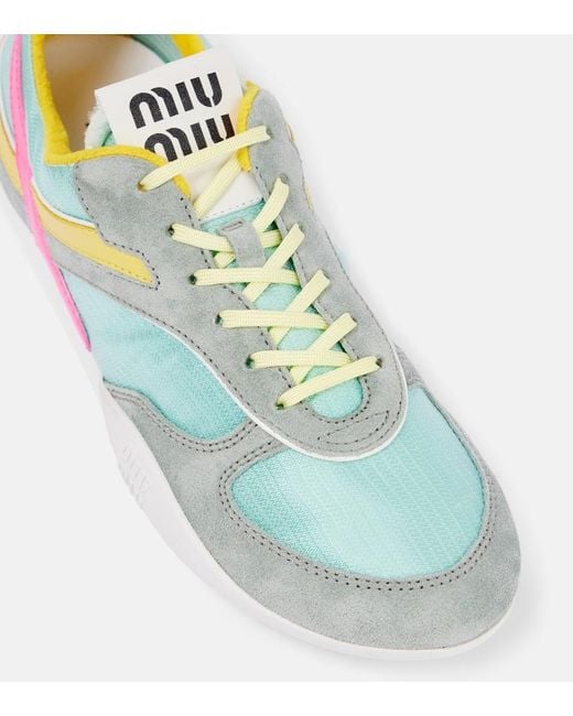 Miu Miu Green Gymnasium Suede And Technical Sneakers
