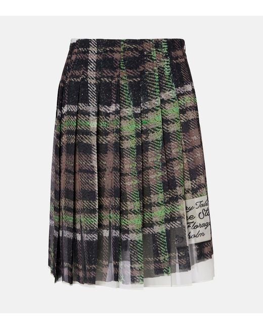 Acne Gray Pleated Plaid Midi Skirt