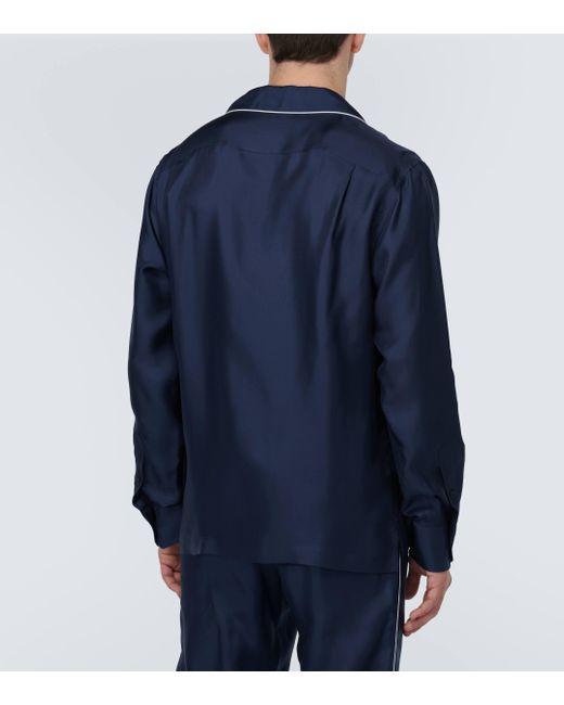 Dolce & Gabbana Blue Embroidered Silk Pajama Shirt for men