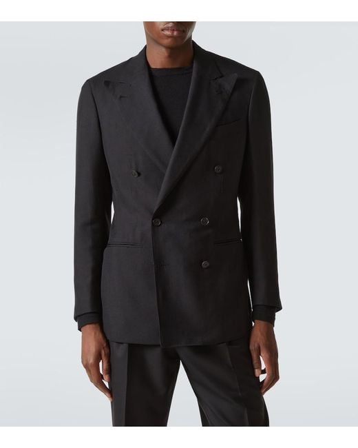 Saman Amel Blue Double-Breasted Silk Blazer for men