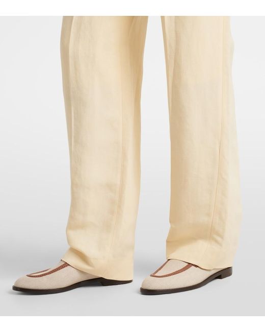Blazé Milano Natural Fox Linen And Silk Straight Pants