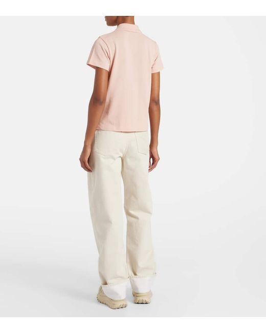 Moncler Pink Poloshirt Aus Baumwollpiqué Mit Herz-Logoaufnäher, Damen, Größe