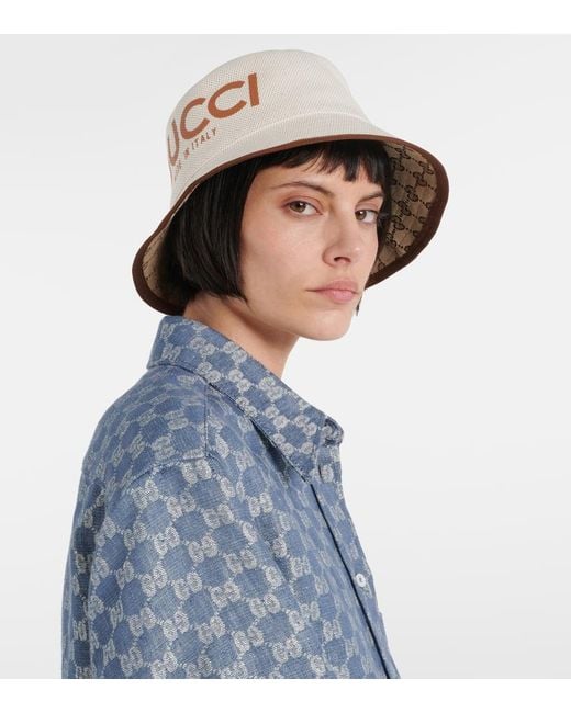 Cappello da pescatore in canvas con logo di Gucci in Natural