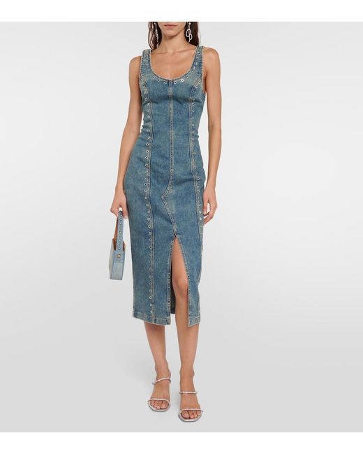 Blumarine Blue Embellished Denim Midi Dress