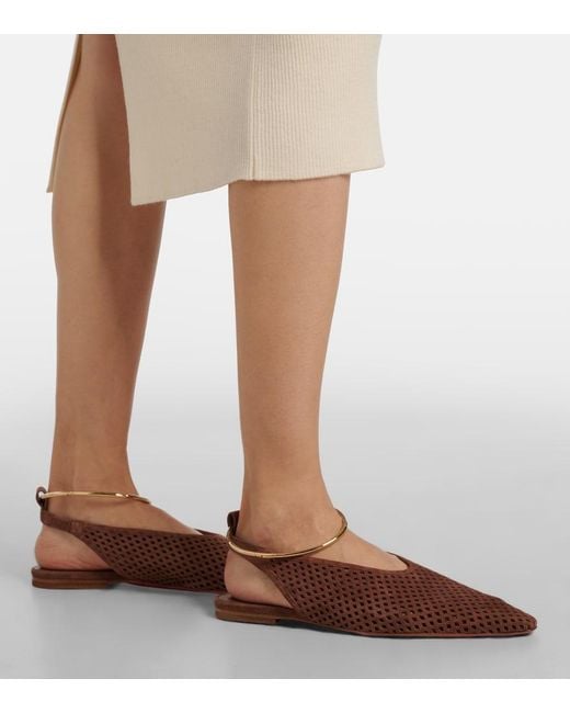 Jil Sander Brown Perforated Suede Slingback Flats