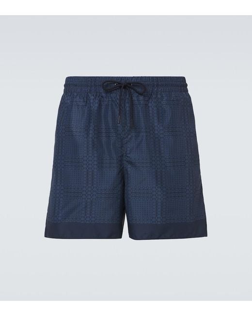 Gucci Blue Interlocking G Poplin Swim Trunks for men