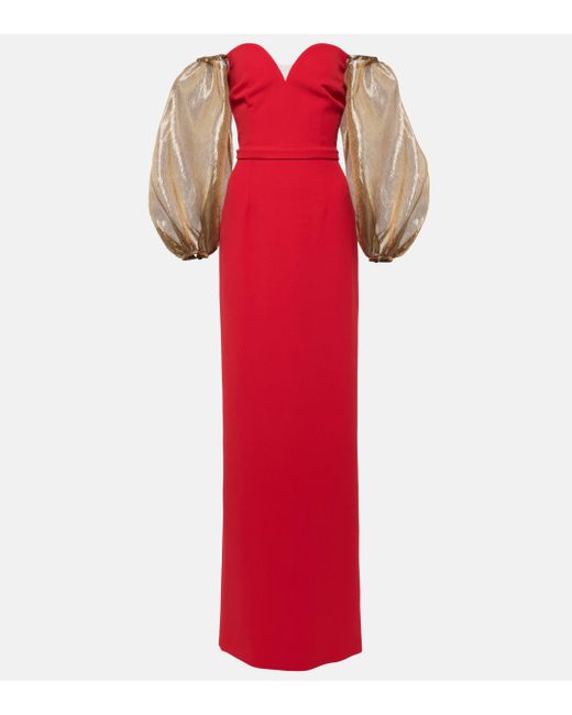 Safiyaa Red Auriel Off-shoulder Crepe Gown