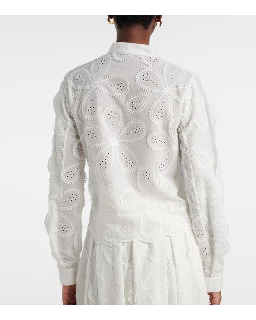 Elie Saab White Embroidered Tie-Neck Blouse