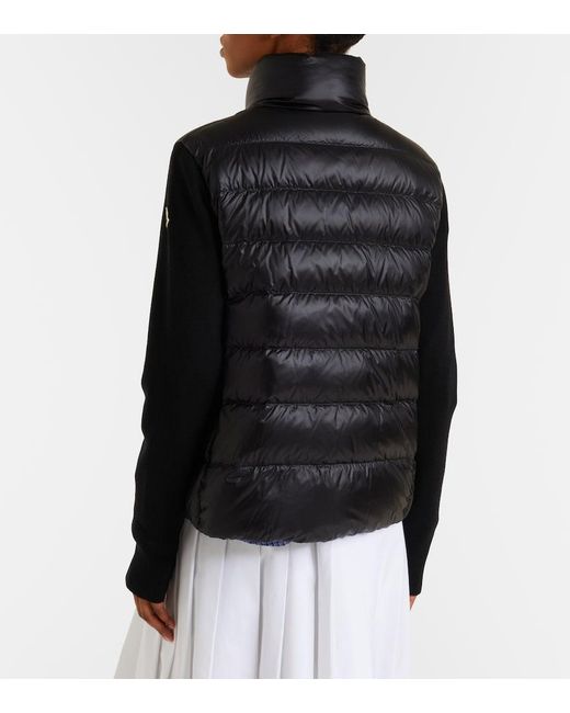 Moncler Black Tricot Down-Paneled Virgin Wool Cardigan