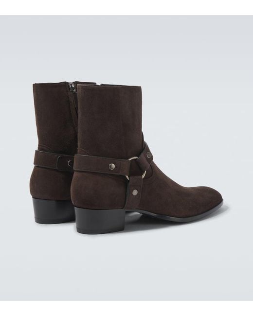 Saint Laurent Brown Wyatt Harness 40 Suede Biker Boots for men