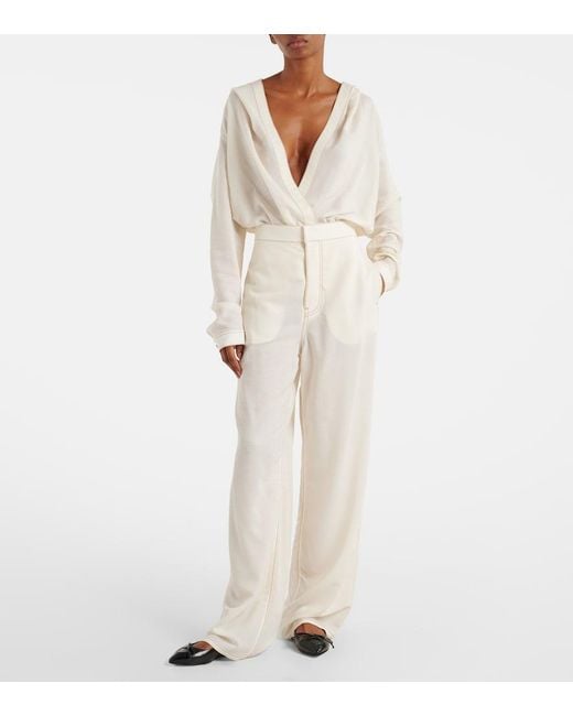 Alaïa White High-Rise Wool-Blend Wide-Leg Pants