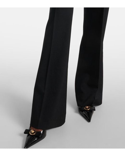 Versace Black High-Rise Wool-Blend Flared Pants