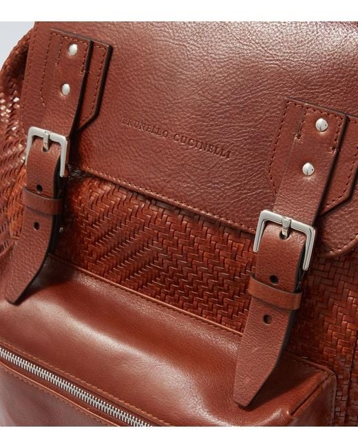 Brunello Cucinelli Brown City Leather Backpack for men