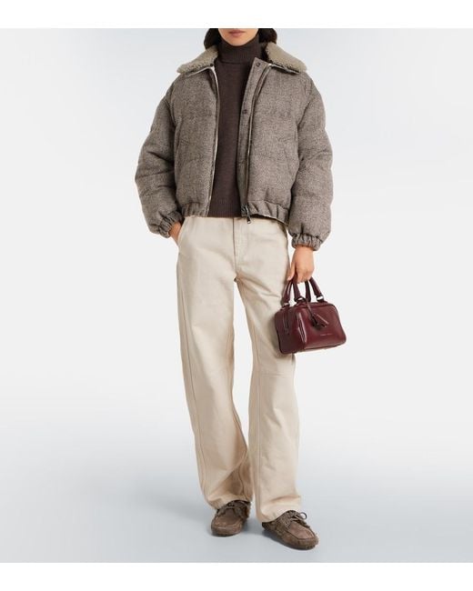 Brunello Cucinelli Brown Wool-Blend Down Jacket