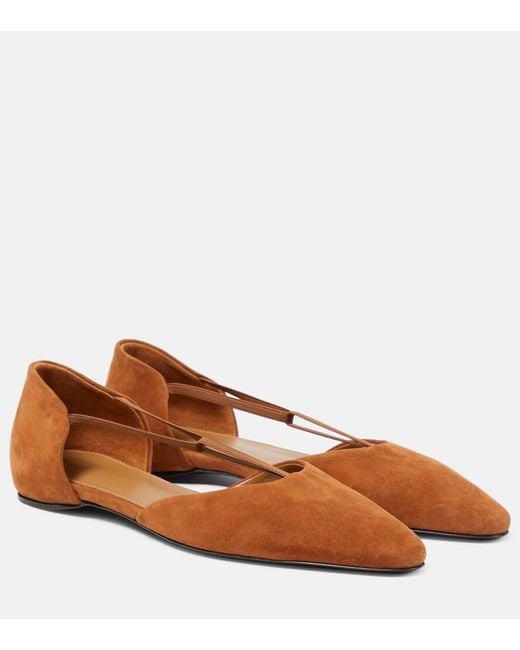 Totême Brown T-Strap Suede Flats