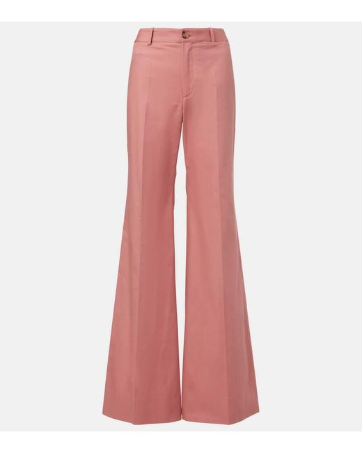 Pantalones Flared De Algodon De Tiro Alto Chloé de color Pink