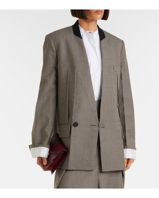 Victoria Beckham Gray Herringbone Virgin Wool Blazer