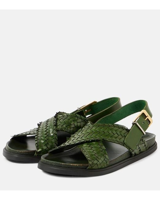 The Row Green Buckle Woven Leather Slingback Sandals