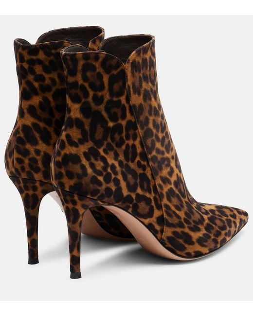 Gianvito Rossi Brown Levy 85 Leopard-Print Suede Ankle Boots