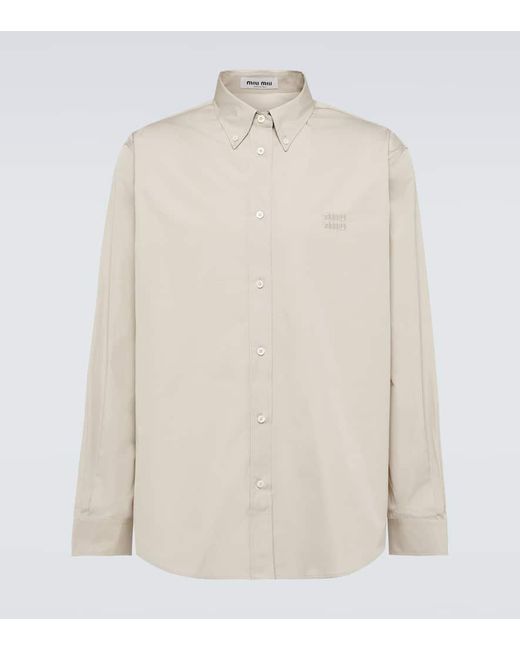 Camisa de popelin de algodon con logo Miu Miu de hombre de color White