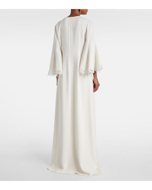 Oscar de la Renta White Lace-Trimmed Silk-Blend Georgette Kaftan