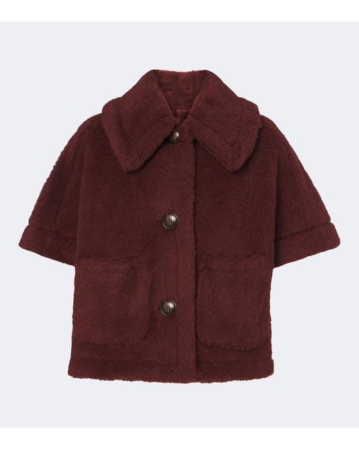 Max Mara Red Alpaca, Wool, And Silk Teddy Cape