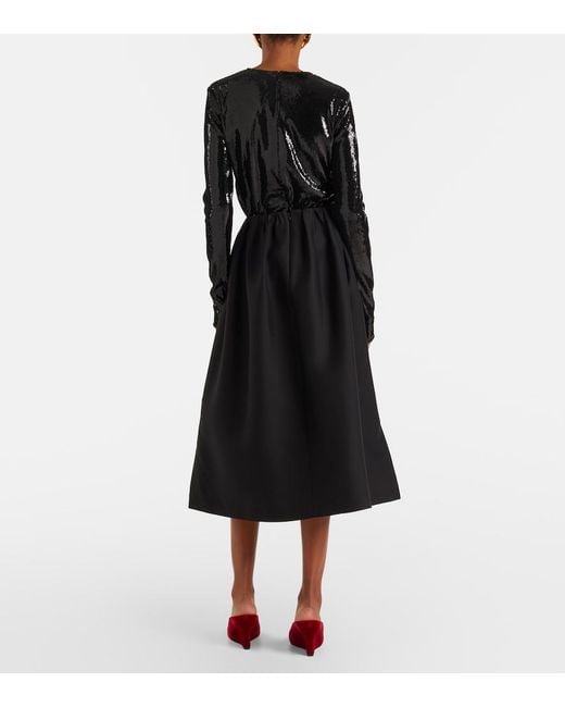 Totême Black Gathered Wool And Silk Midi Skirt