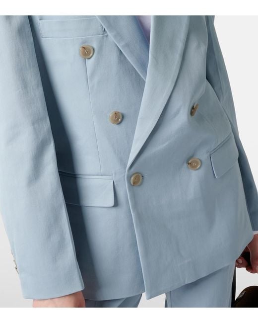 Plan C Blue Oversized Cotton-Blend Blazer