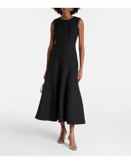 Roland Mouret Black Embellished Wool And Silk Midi Dress