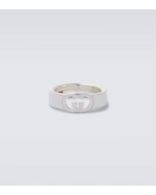 Gucci White Interlocking G Sterling Ring for men