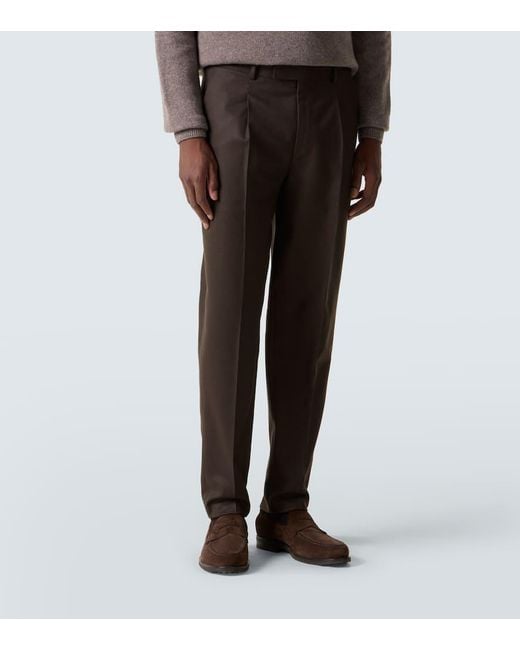 Zegna Black Wool Flannel Tapered Pants for men