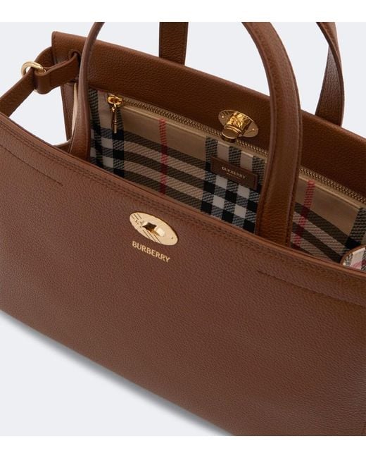 Burberry Brown Cotswolds Check Small Leather Tote Bag