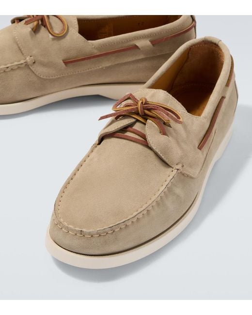 Kiton White Suede Boat Shoes for men
