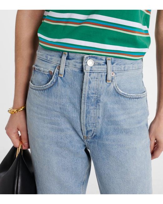Agolde Blue Mid-Rise Straight Jeans 90's Crop