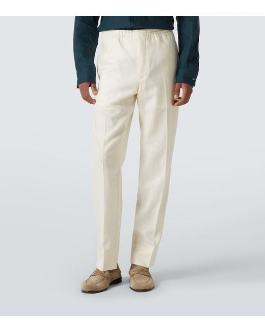 Zegna White Linen Straight Pants for men