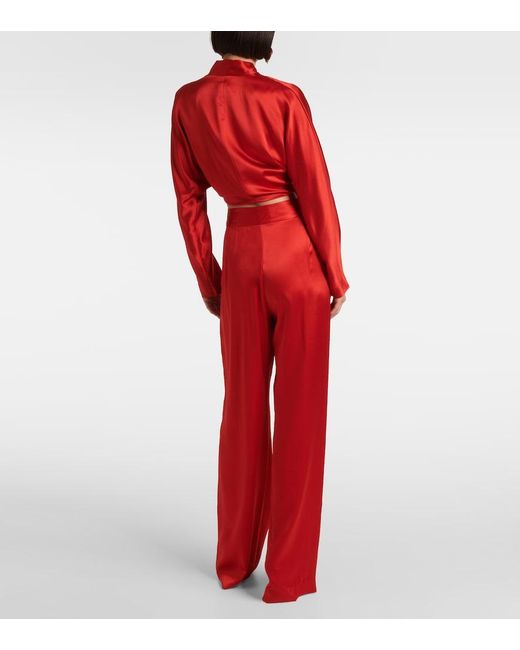 The Sei Red High-Rise Silk Satin Wide-Leg Pants