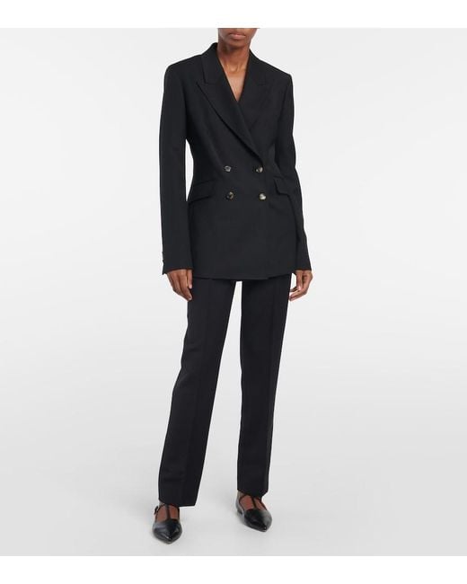 Gabriela Hearst Black Francisco High-Rise Straight Wool Pants