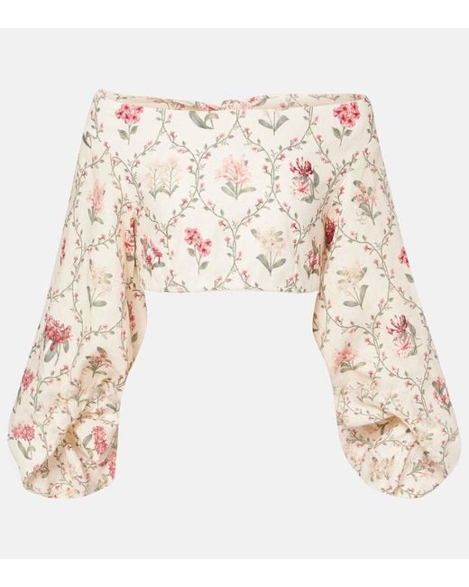 Agua Bendita Natural Floral Linen Top
