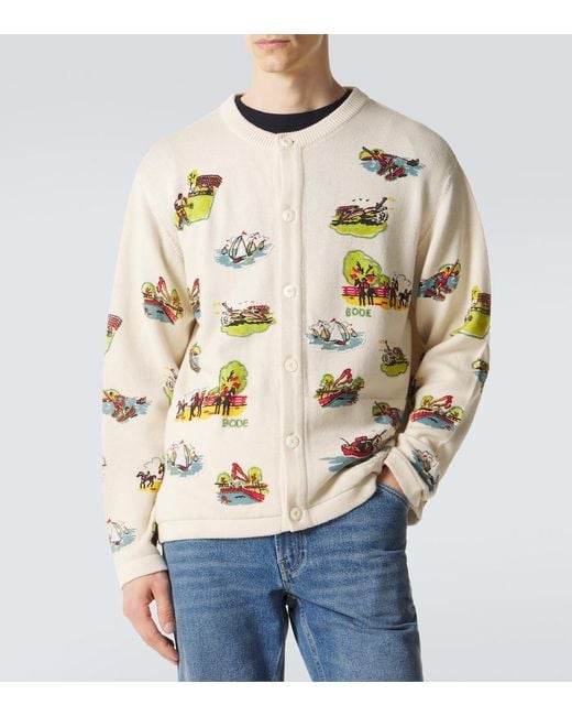 Bode Metallic Beaded Camp Wool And Cotton Cardigan for men