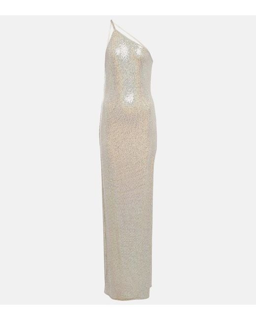 The Sei White Sequined One-Shoulder Gown