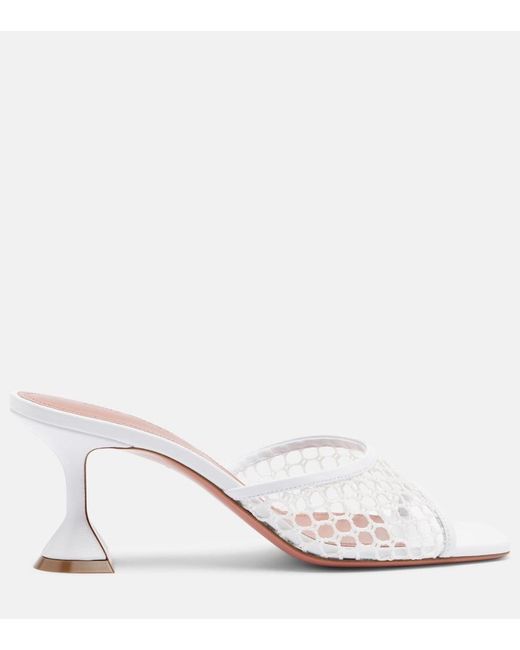 AMINA MUADDI Pink Lupita Leather-Trimmed Mesh Mules